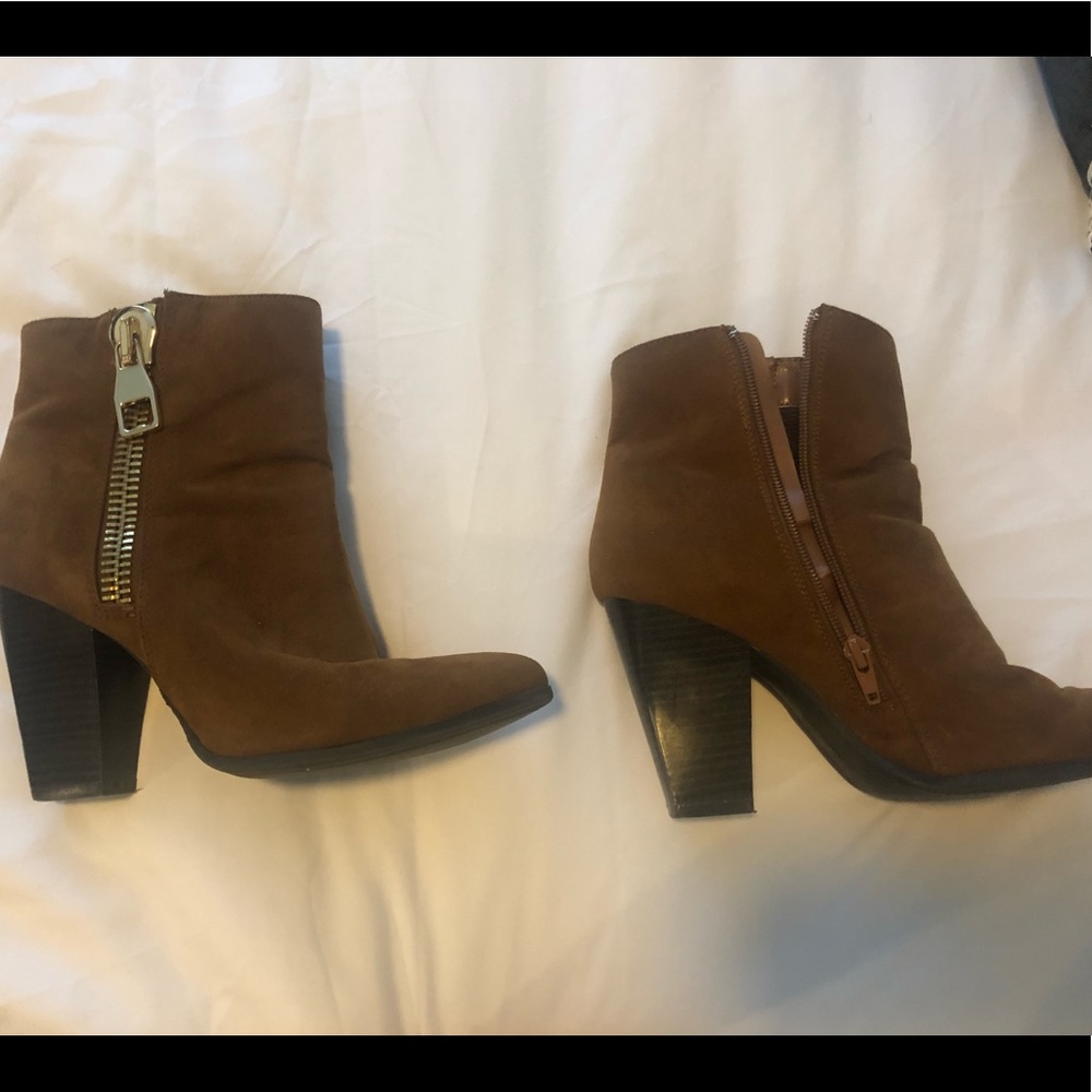 Camel ankle booties with zipper